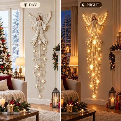 Stellane | LED Engel Wanddeko mit herabfallenden Sternenlichtern, 85 cm
