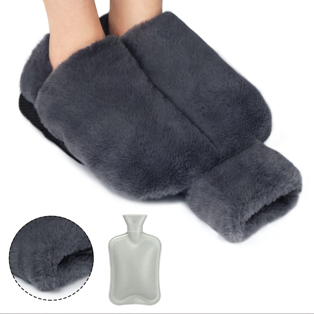 Pedova | Chauffe-pieds avec bouillotte de 2 litres et housse en peluche, pointure 36–42