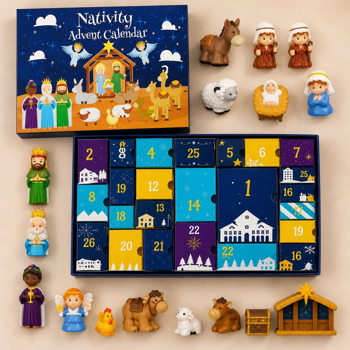 Navielle | Adventskalender Kinder mit 25 Krippenfiguren zur Weihnachtsgeschichte