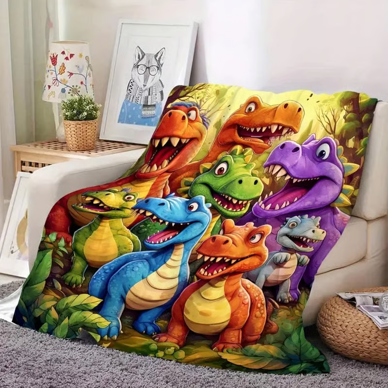 Saurilo | Flanell Kuscheldecke mit Dinosaurier-Druck, leicht und waschbar