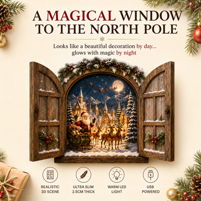 Nordelia | Lighted Christmas Window Wall Decor with 3D North Pole Scene