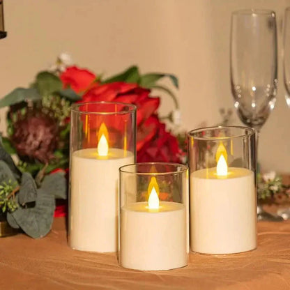 Glasmira | LED Kerzen im Glas, 3er Set stufenlos dimmbar mit Timer