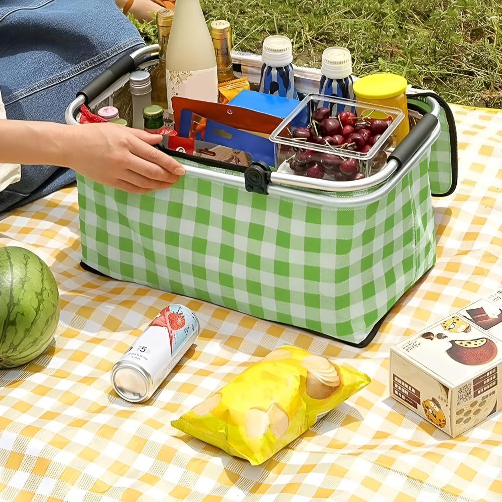 Cesto da picnic a quadri 22L | Pieghevole e isolato | Telaio in alluminio