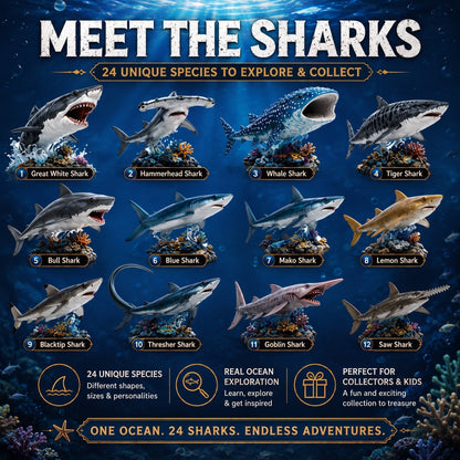 Haifina | 2026 Advent Calendar with 24 Collectible and Playable Shark Figures