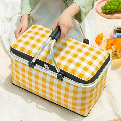 Cesto da picnic a quadri 22L | Pieghevole e isolato | Telaio in alluminio