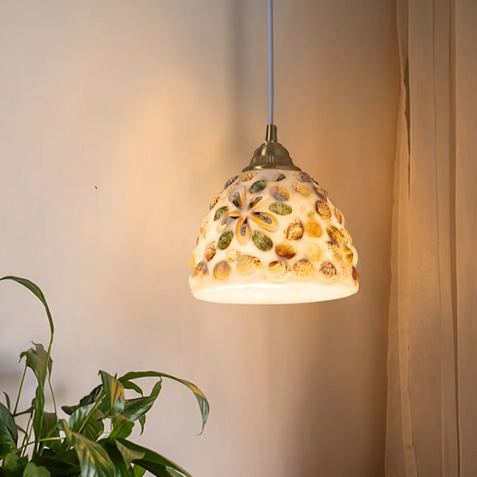 Lampada sospesa per tavolo da pranzo retrò | Effetto vetro colorato | Punto focale sopra il tavolo | Rame