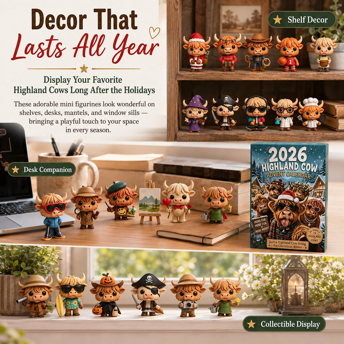 Zottelia | 2026 Advent Calendar with 24 PVC Highland Cow Figures