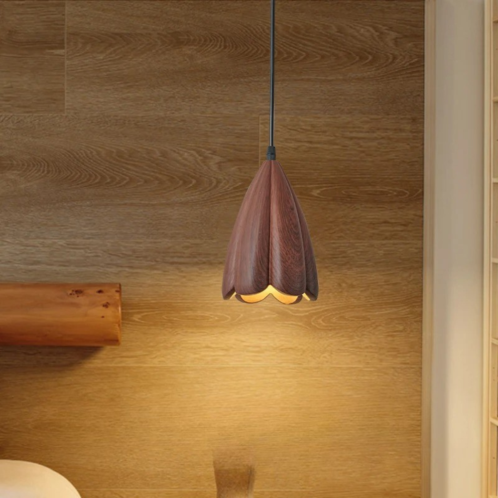 NordLume Lampada | Lampada a sospensione moderna in legno di noce marrone, stile scandinavo