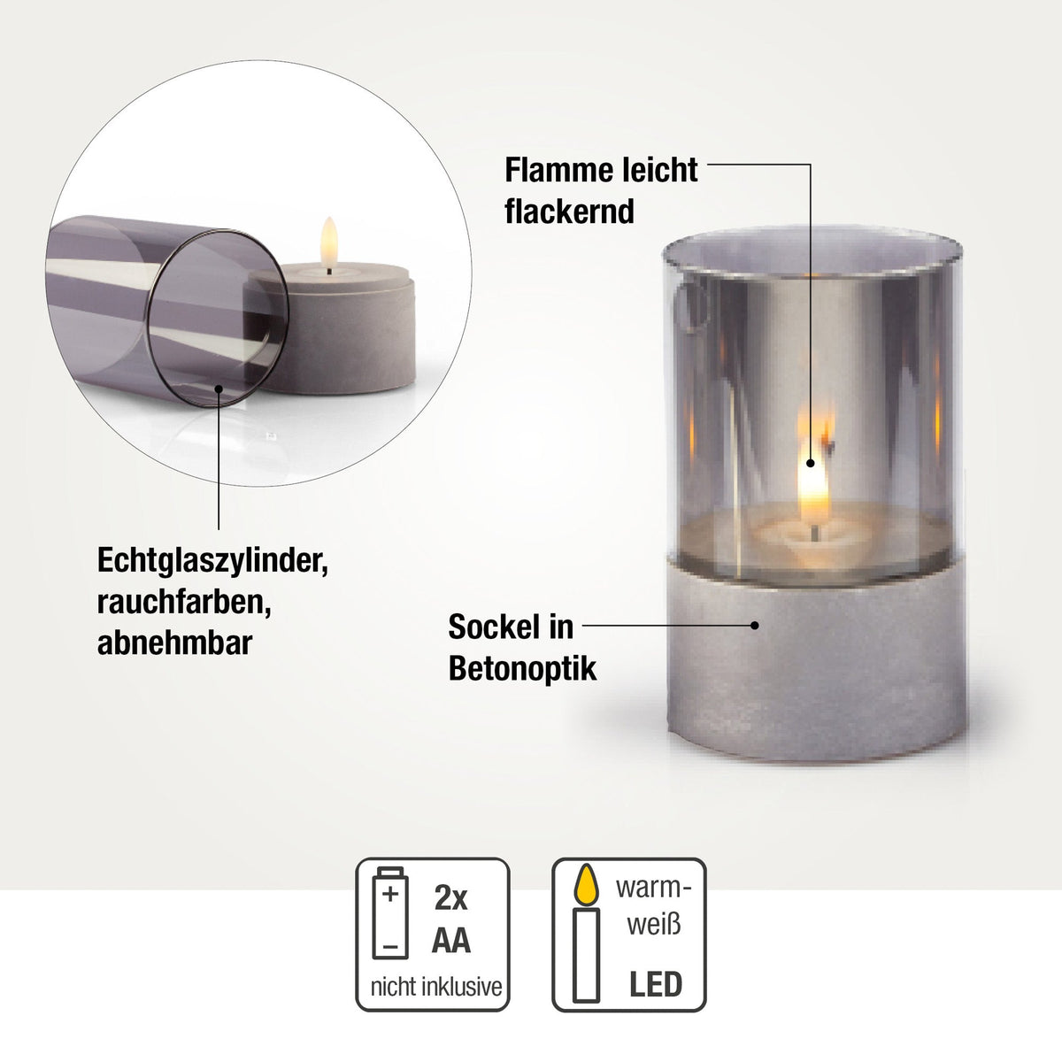 Grivelo | LED Kerzen in Betonoptik für außen, 3er Set mit Timer