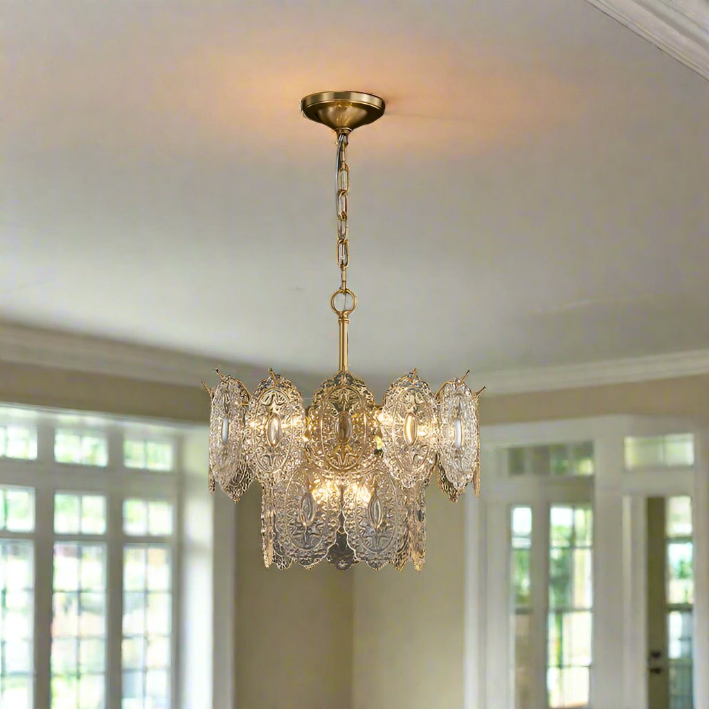 Eloryn | Lampadario con piastre di cristallo incise a 5/7 fiamme