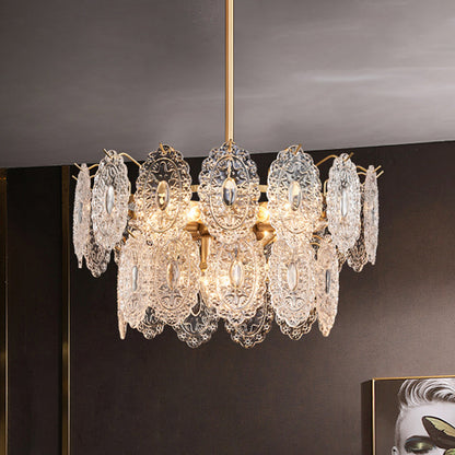 Eloryn | Lampadario con piastre di cristallo incise a 5/7 fiamme