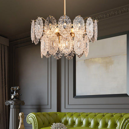 Eloryn | Lampadario con piastre di cristallo incise a 5/7 fiamme