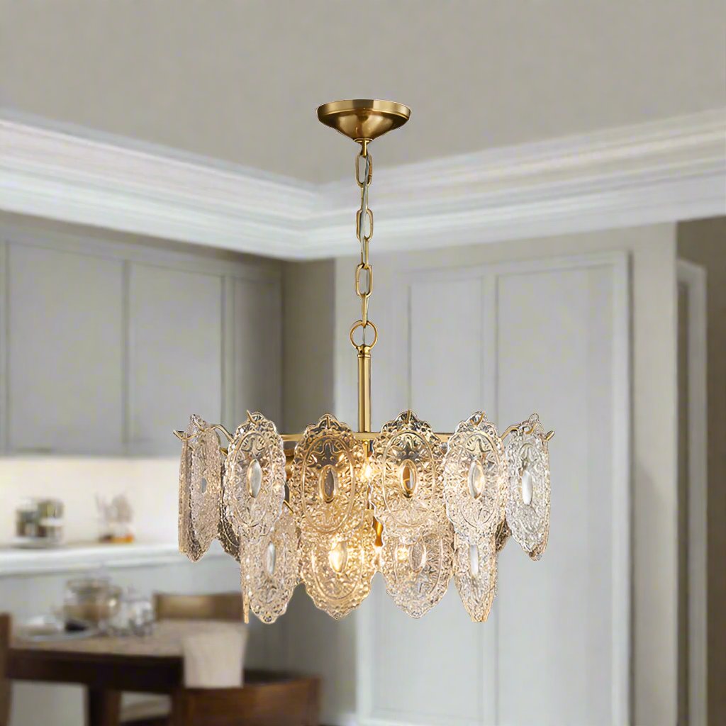 Eloryn | Lampadario con piastre di cristallo incise a 5/7 fiamme