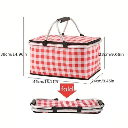 Cesto da picnic a quadri 22L | Pieghevole e isolato | Telaio in alluminio