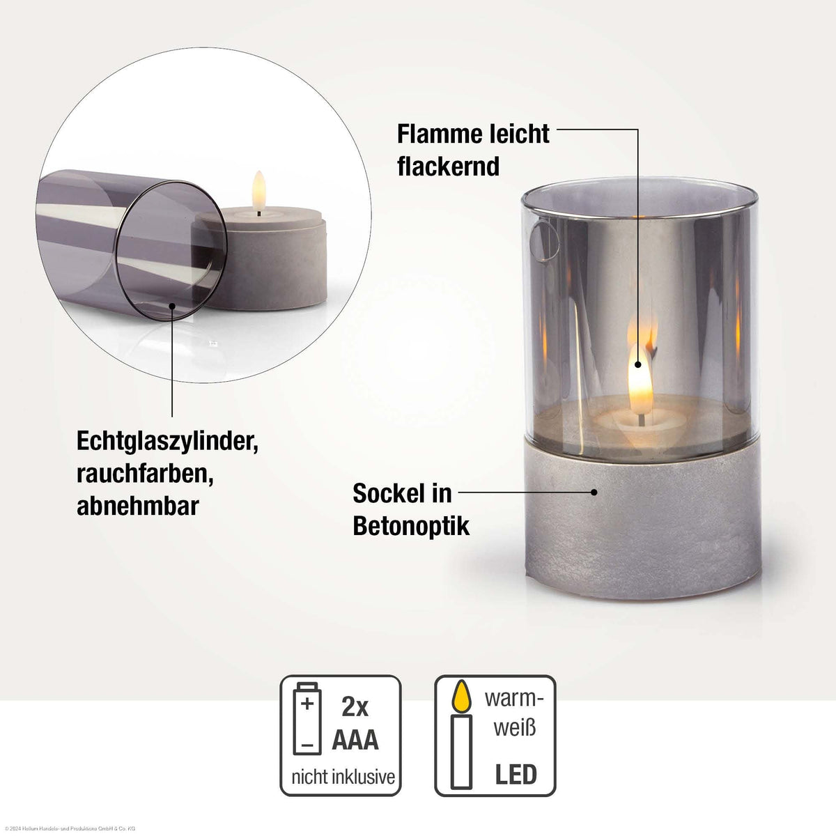 Grivelo | LED Kerzen in Betonoptik für außen, 3er Set mit Timer