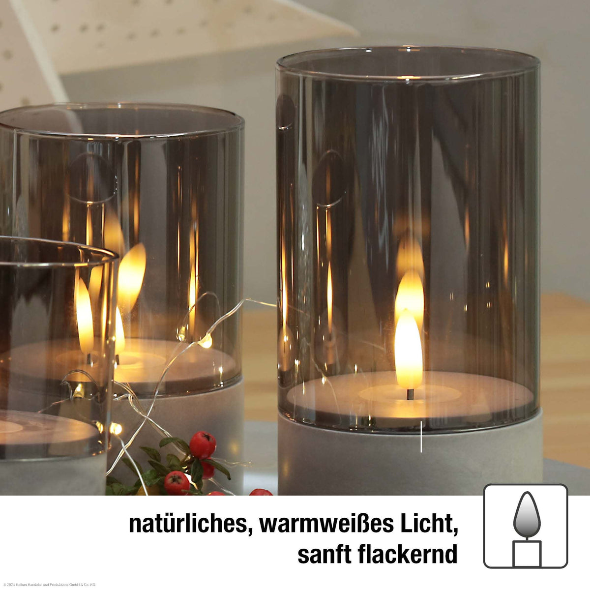 Grivelo | LED Kerzen in Betonoptik für außen, 3er Set mit Timer