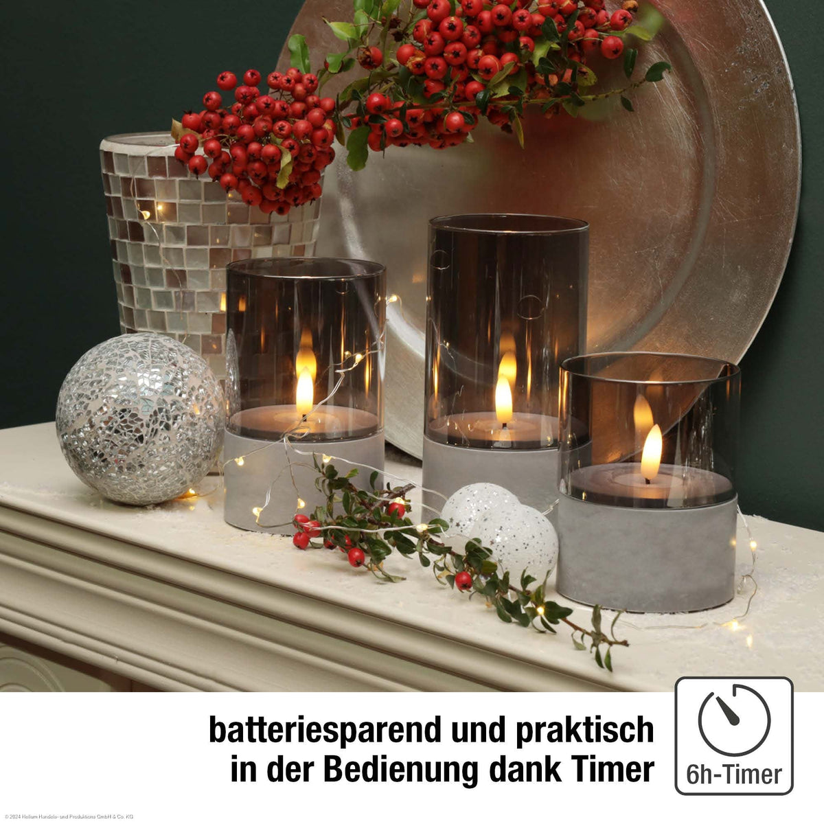 Grivelo | LED Kerzen in Betonoptik für außen, 3er Set mit Timer