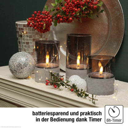 Grivelo | LED Kerzen in Betonoptik für außen, 3er Set mit Timer