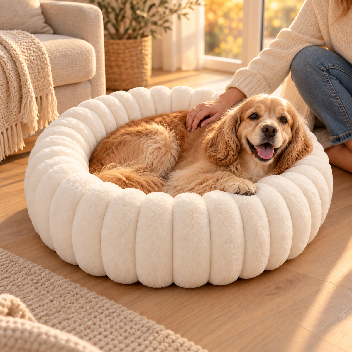 Kuschio | Cuccia rotonda in peluche per cani con bordo morbido, lavabile, Ø 40–80 cm