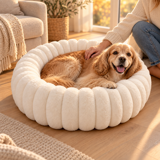 Kuschio | Rundes Plüsch Hundebett mit Kuschelrand, waschbar, Ø 40–80 cm