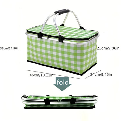 Cesto da picnic a quadri 22L | Pieghevole e isolato | Telaio in alluminio
