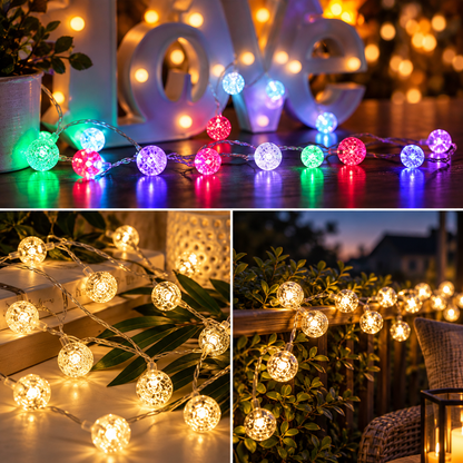 Kristalo | LED Lichterkette mit Kugeln in Kristalloptik, batteriebetrieben, 1 bis 3 m
