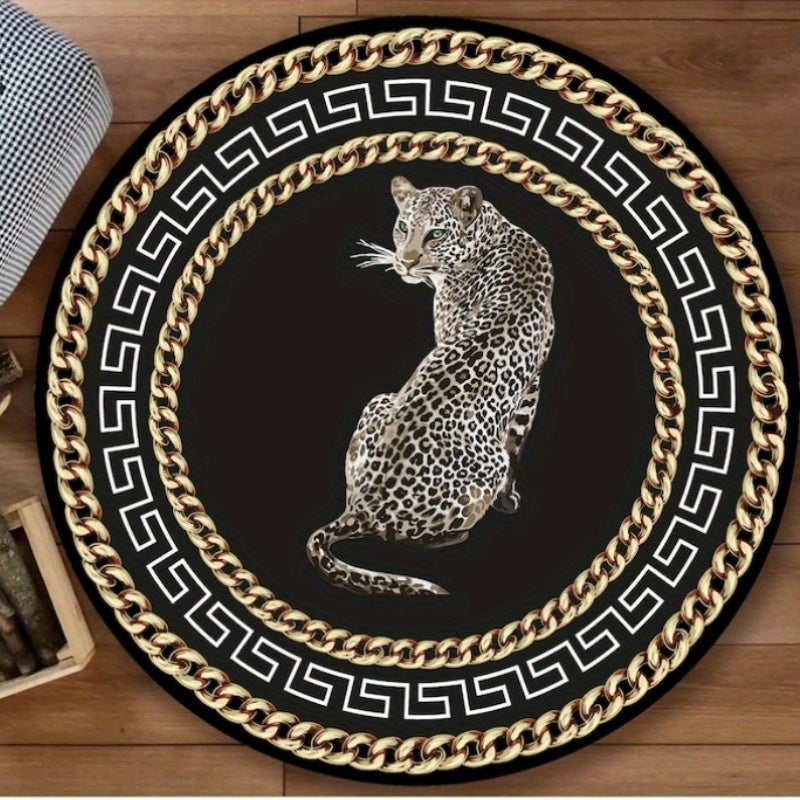 LunaWeave | Tappeto rotondo con stampa leopardata | Lussuoso tappeto animalier – Stiloso, antiscivolo e facile da pulire