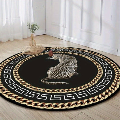 LunaWeave | Tappeto rotondo con stampa leopardata | Lussuoso tappeto animalier – Stiloso, antiscivolo e facile da pulire