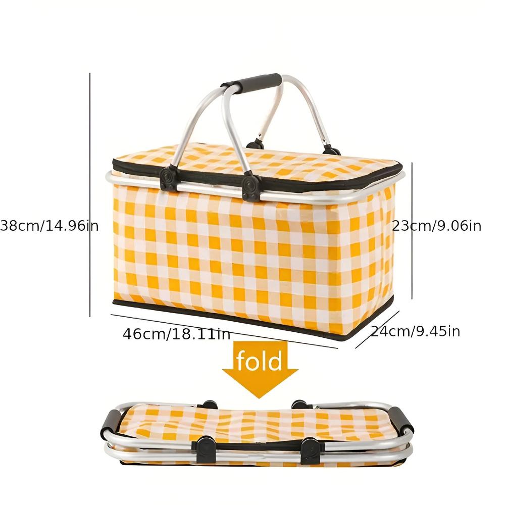 Cesto da picnic a quadri 22L | Pieghevole e isolato | Telaio in alluminio