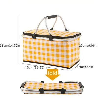 Cesto da picnic a quadri 22L | Pieghevole e isolato | Telaio in alluminio