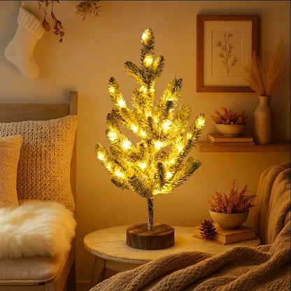 Frosted Winterbaum | Künstlicher Weihnachtsbaum mit Warmweißen LED-Lichtern | Dekobaum 55 cm mit Schneeeffekt
