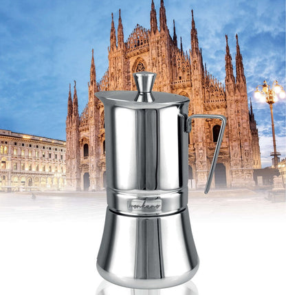 Mokavio | Caffettiera per espresso in acciaio inossidabile 18/10 per induzione, gas e vetroceramica