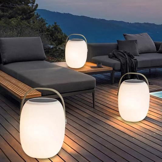 Lámpara decorativa solar portátil de PE, tipo cesta, LED, impermeable, para exteriores