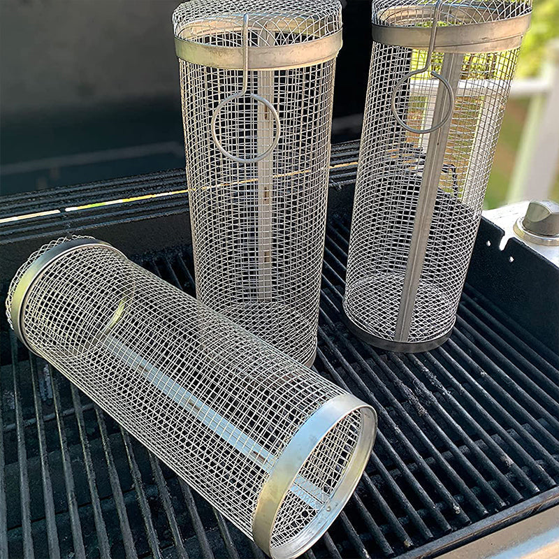 GrillSpinz Set 2 tamburi BBQ | Cestello rotante in acciaio inox per verdure, carne e frutti di mare
