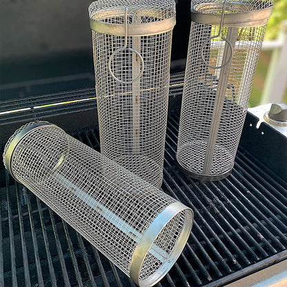 GrillSpinz Set 2 tamburi BBQ | Cestello rotante in acciaio inox per verdure, carne e frutti di mare