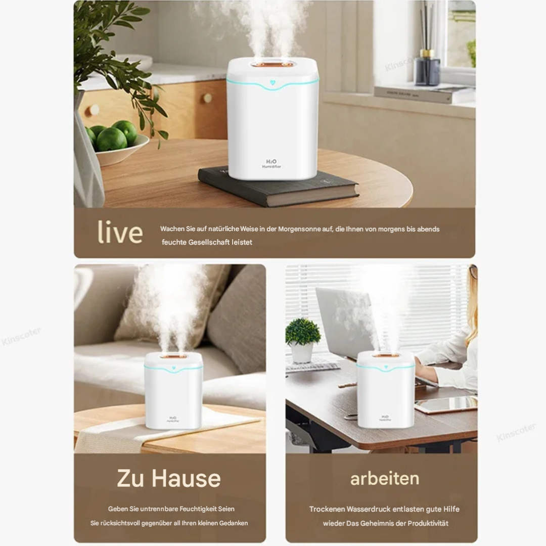 Umidificatore ad ultrasuoni 2L con doppio spray & luce notturna – Umidificatore d’aria 2000ml