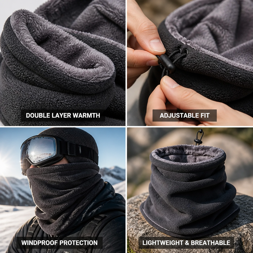 Ventolia | Calentador facial y de cuello de doble capa con forro polar, ajustable