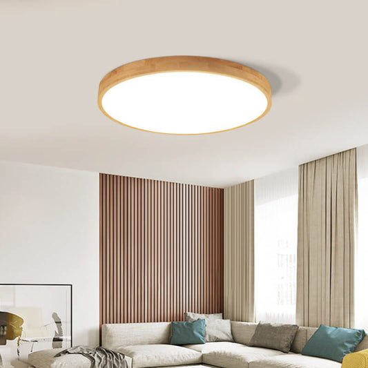 Lámpara de techo nórdica redonda de madera maciza, ultrafina, con LED