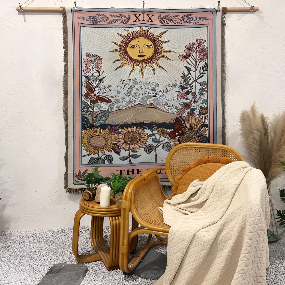 Arazzo da parete Boho Sole | Design Tarocchi | 130x160 cm | Mix di microfibra