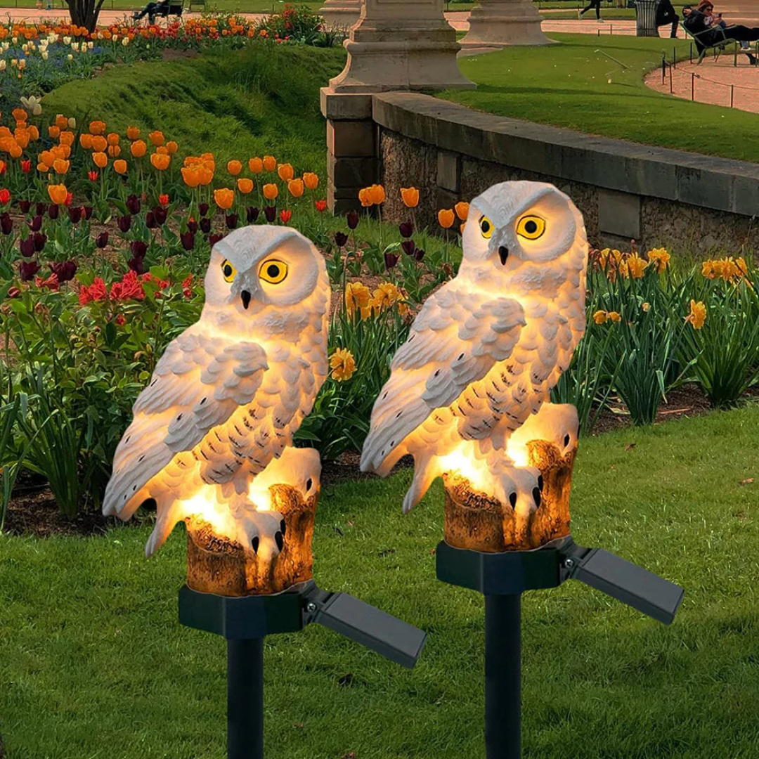 Lampada solare decorativa a forma di gufo per giardino e terrazza