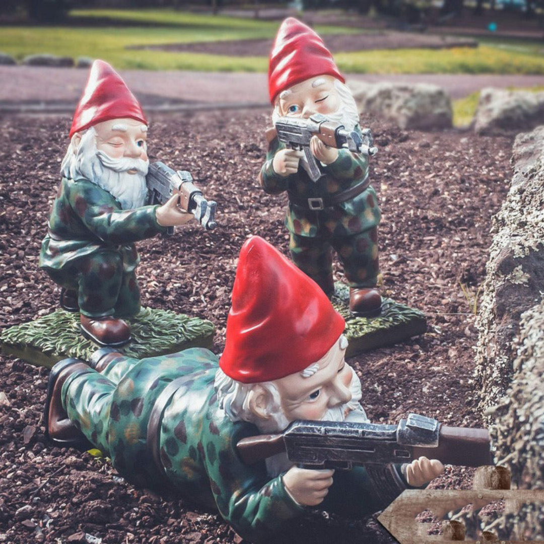 Nano da giardino militare | Nano in uniforme mimetica | Figura da giardino resistente alle intemperie | Resina