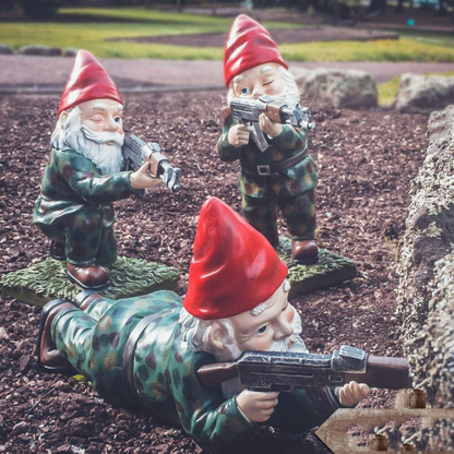 Nano da giardino militare | Nano in uniforme mimetica | Figura da giardino resistente alle intemperie | Resina