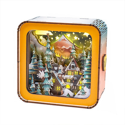 Hyggelo | 3D wooden house Christmas decoration, dimmable and rechargeable via USB-C