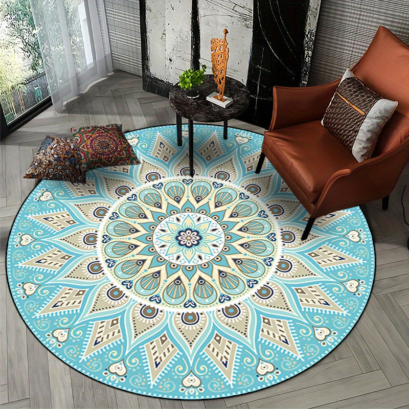LunaWeave | Elegante tappeto rotondo Mandala | Lavabile e antiscivolo – Design boho per ambienti raffinati