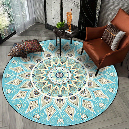 LunaWeave | Elegante tappeto rotondo Mandala | Lavabile e antiscivolo – Design boho per ambienti raffinati