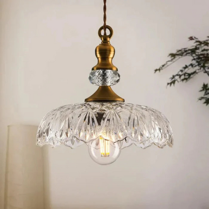 Aelius – Lampada a sospensione in vetro stile retrò (Ø24 cm) con dettagli in metallo per sala da pranzo & cucina