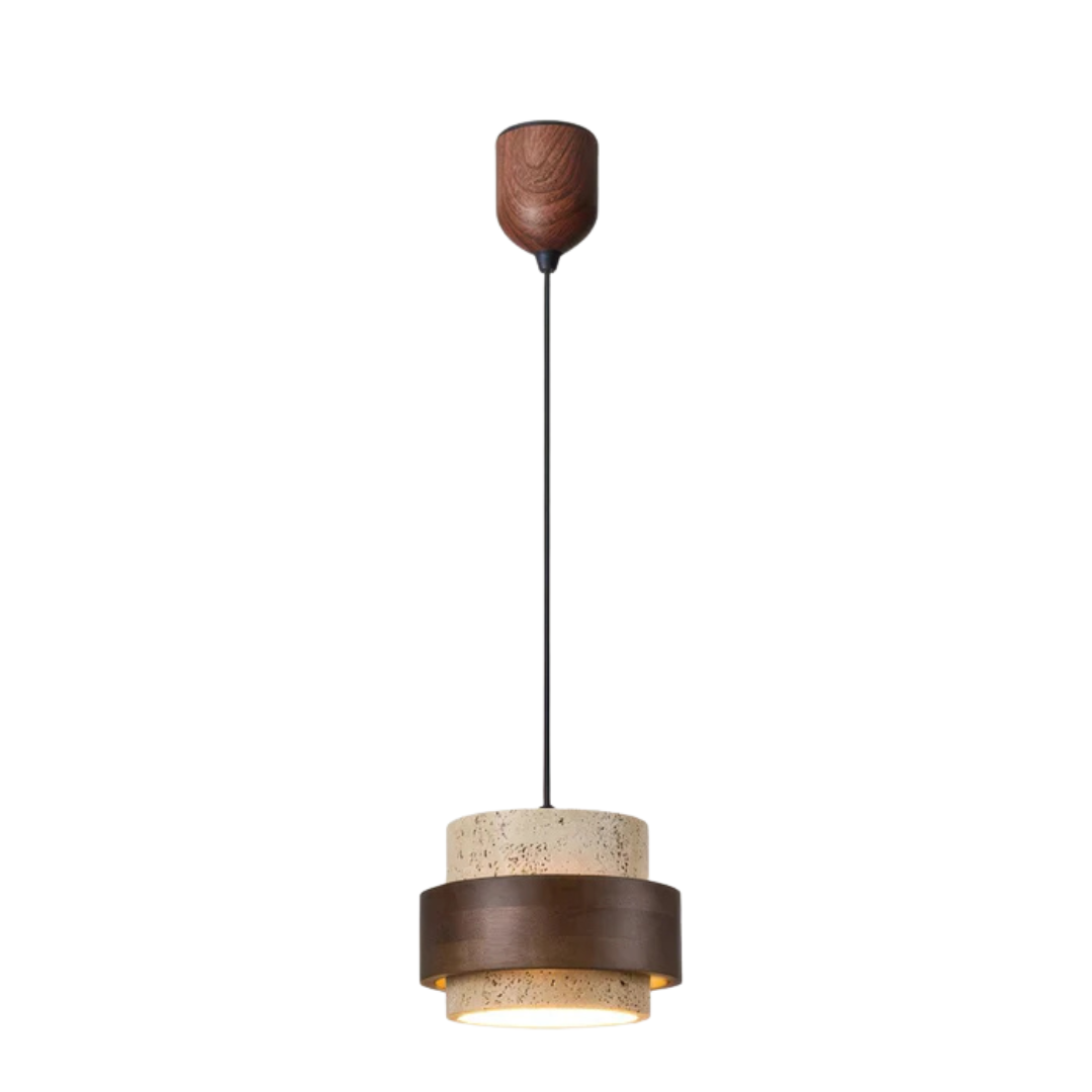 Vira Sabi | Lampada a sospensione in travertino e legno in stile Wabi-Sabi