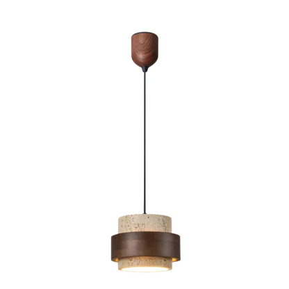 Vira Sabi | Lampada a sospensione in travertino e legno in stile Wabi-Sabi