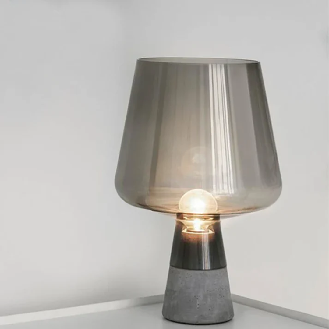 Lampada da tavolo industriale | Realizzata a mano e robusta | Luce calda | Vetro e pietra