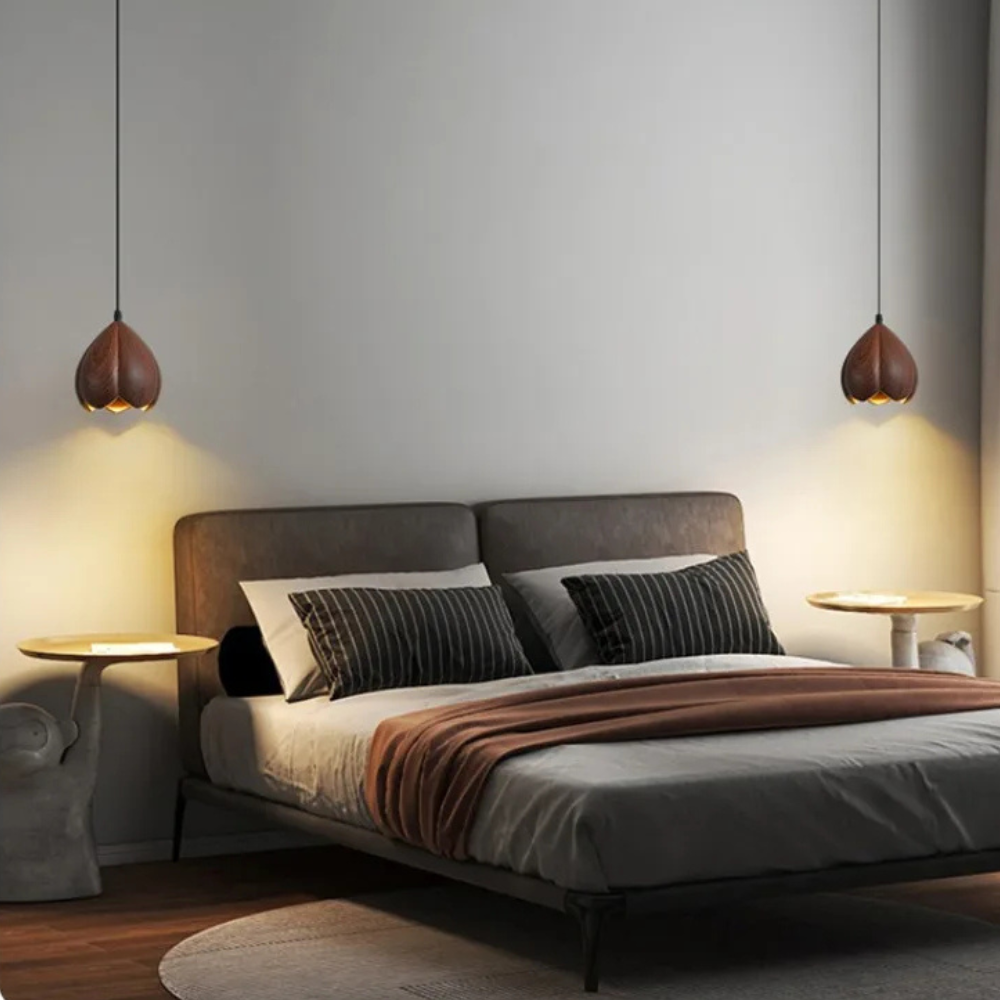 NordLume Lampada | Lampada a sospensione moderna in legno di noce marrone, stile scandinavo